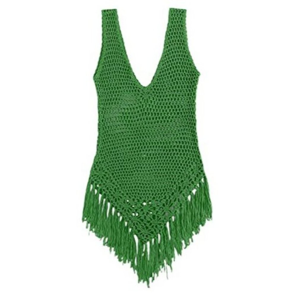 Women’s Green Tassel Crochet Swimsuit Cover Up Dress